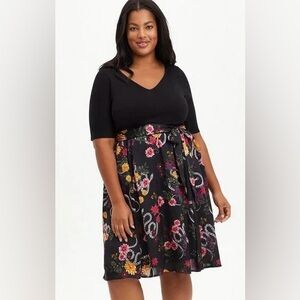 Torrid Black A-Line Midi Dress  Snake In The Garden with pockets